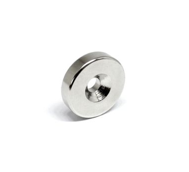Ímã Neodímio N35 Disco 20x5 mm com Furo Escareado Força Aprox. 5,9kg